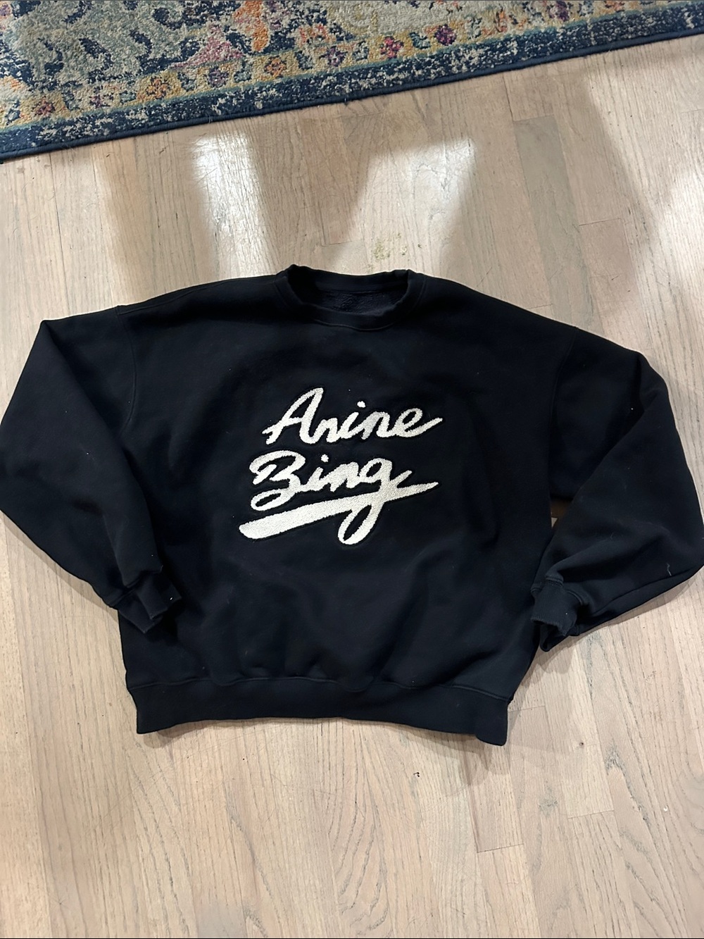 Anine Bing chenille script Sweatshirt in black